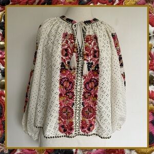 Ulla Johnson Yara Top White Embroidered Peasant Blouse  Sz 2